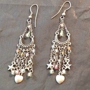 Pierced wire earrings stars hearts beads